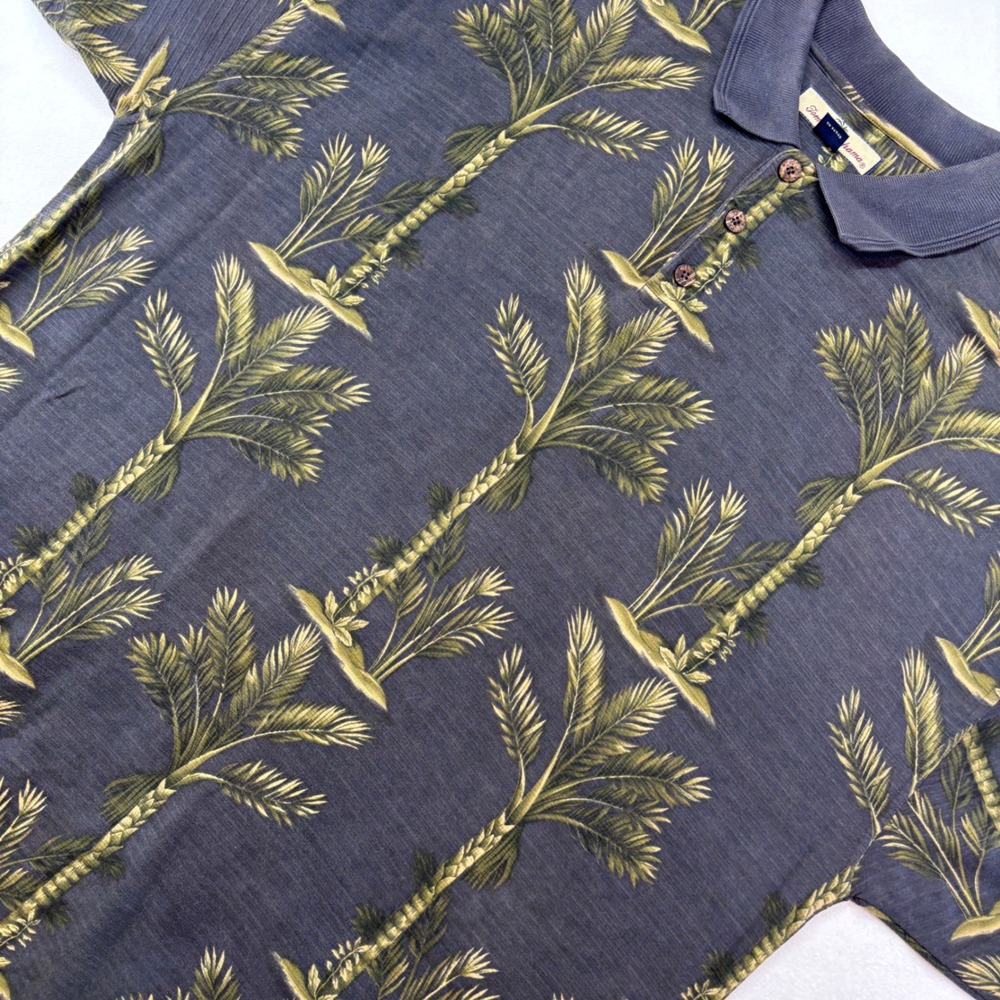 Tommy Bahama Mens XL Silk Cotton Palm Tree Print Short Sleeve Polo Shirt Gray